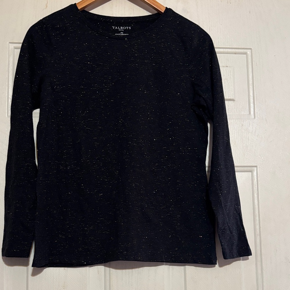Talbots Midnight Black Sparkle Long‎ Sleeve Top